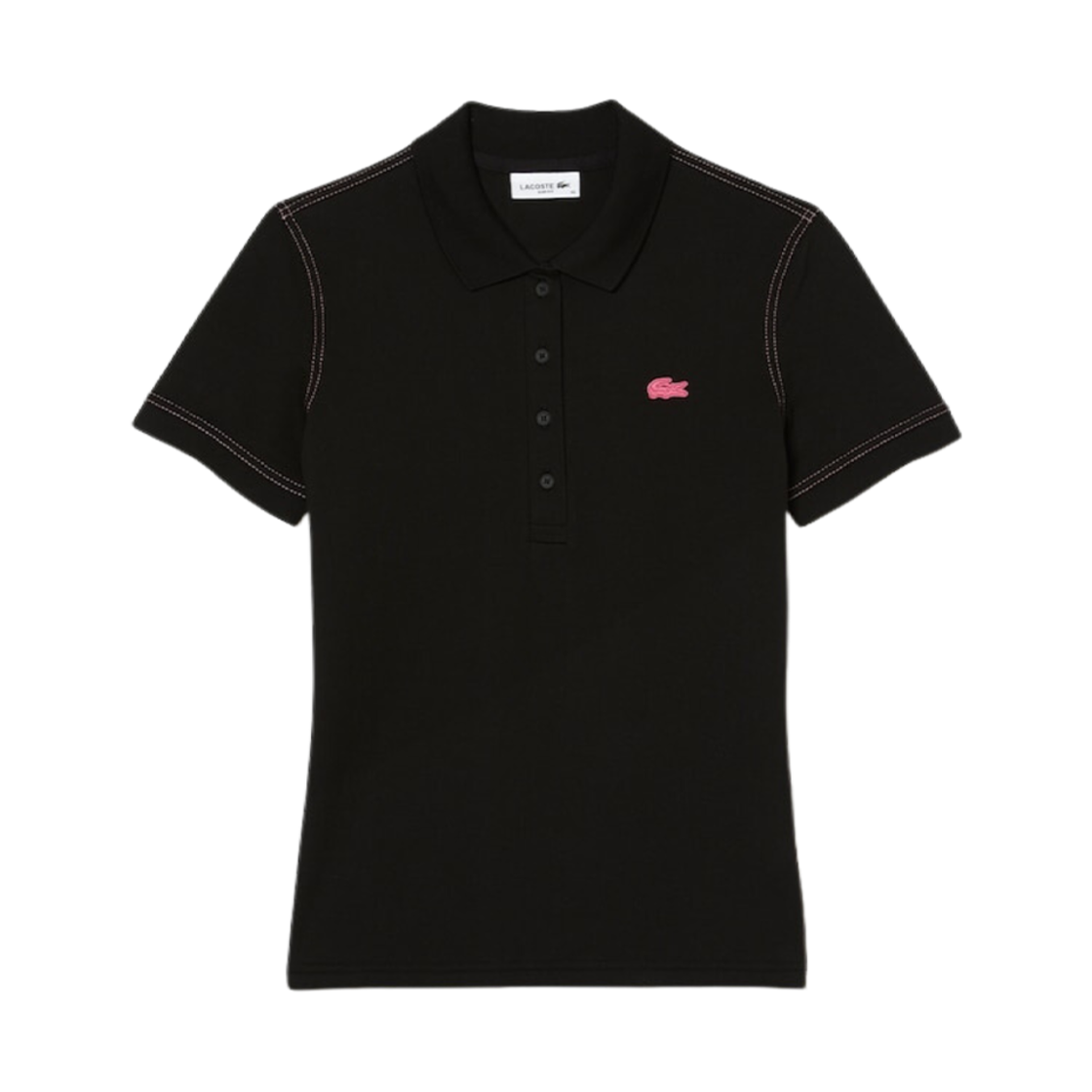(W) 라코스테 컬러 크록 4 버튼 폴로 셔츠 블랙((W) Lacoste Color Croc 4 Button Polo Shirt Black) - 1