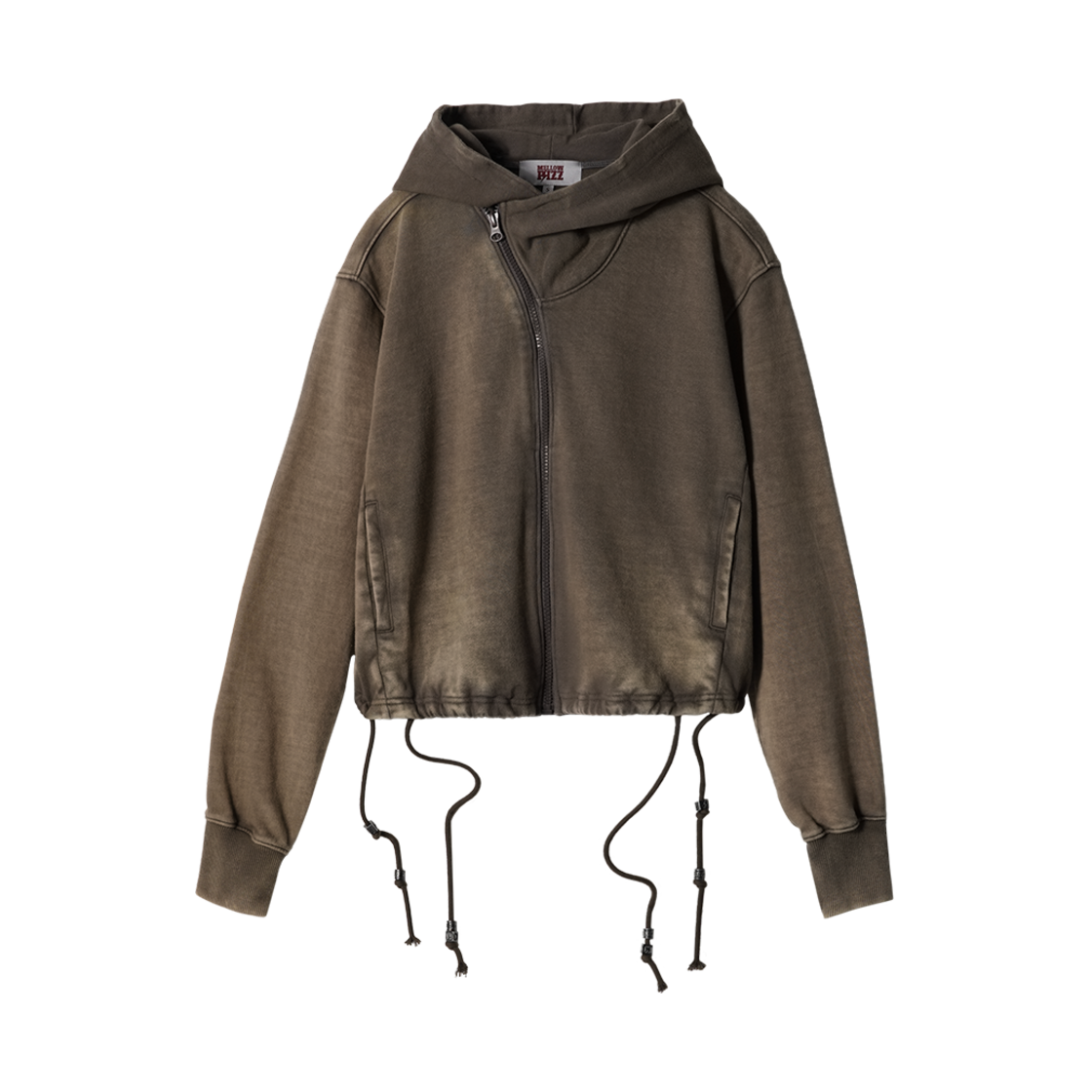 ML251JHZ01WBRW MELLOW Washed Diagonal Hood Zip-Up Brown