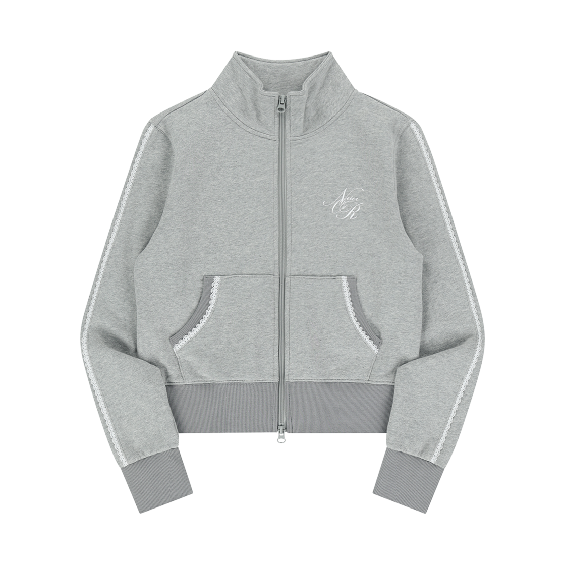 니어 노어 레이스 커브 트랙집업 멜란지 그레이(NIIER NOR Lace Curve Track Zip Up Melange Grey)