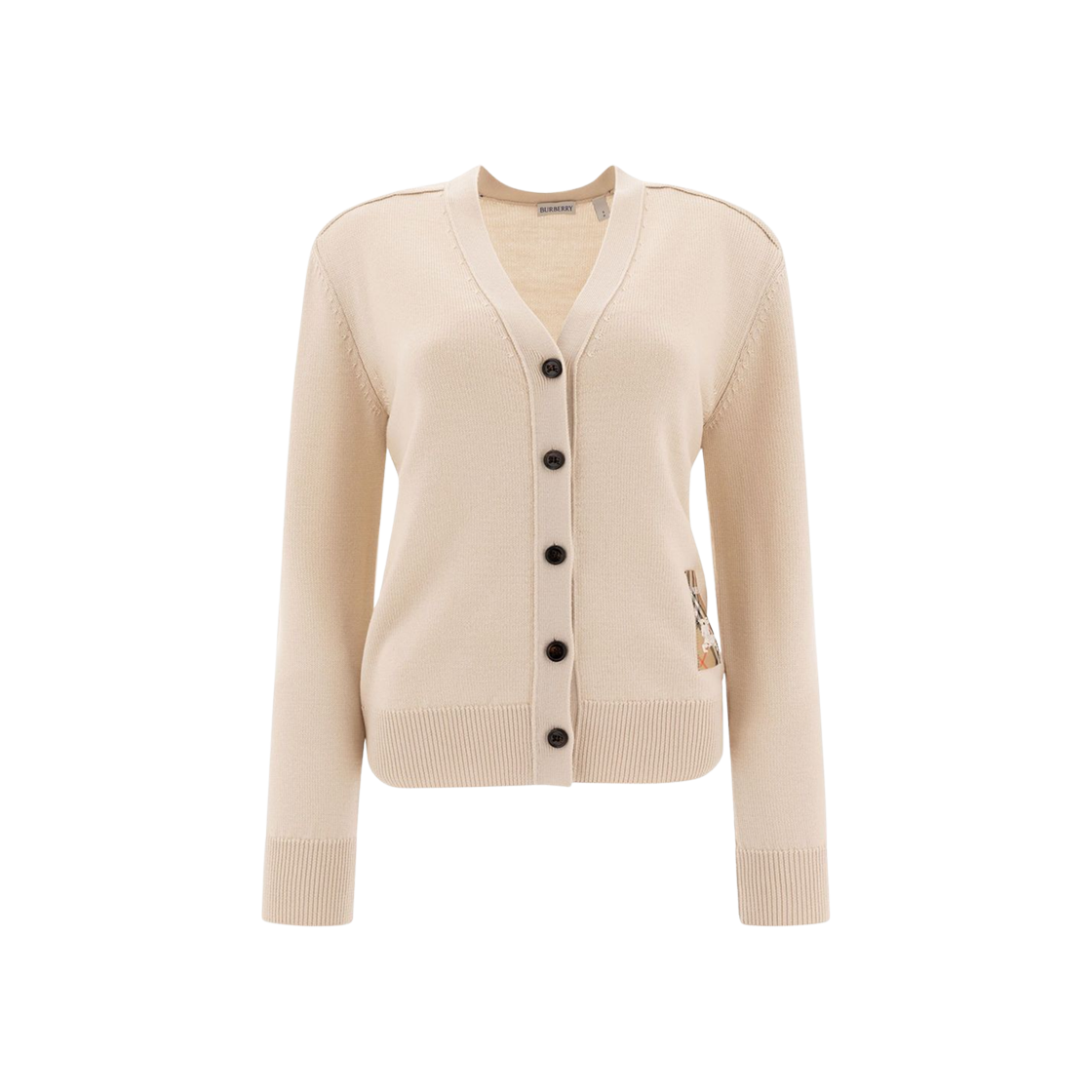 8102690 (W) Burberry EKD Logo Patch Wool Cardigan Beige