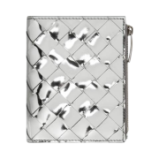 Bottega Veneta Small Intrecciato Bi-Fold Zip Wallet Silver