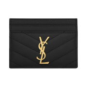 Saint Laurent Cassandre Matelasse Card Case in Grain De Poudre Embossed Leather Black
