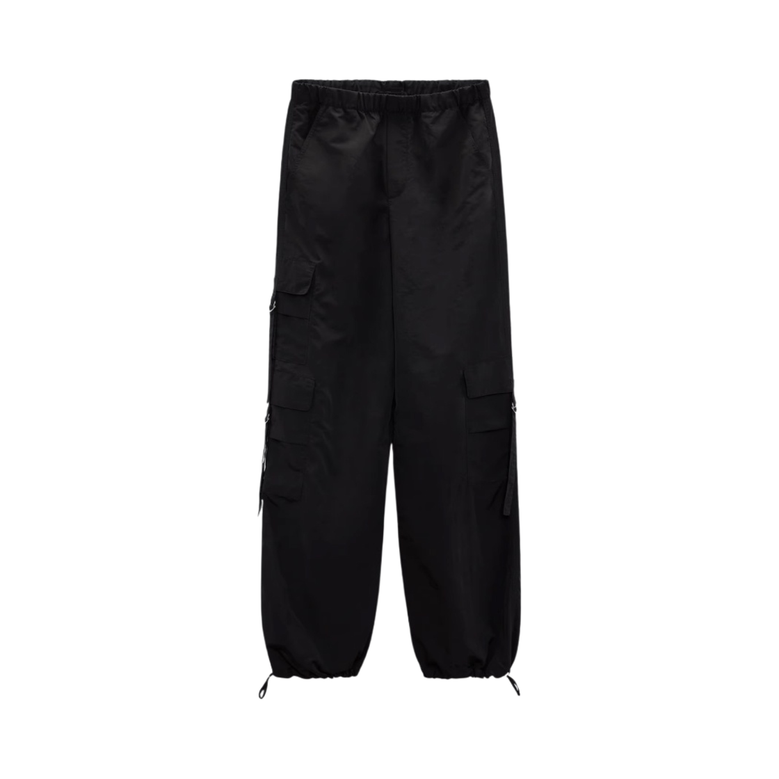 (W) 자라 나일론 블렌드 파라슈트 팬츠 블랙((W) Zara Nylon Blend Parachute Pants Black) - 1