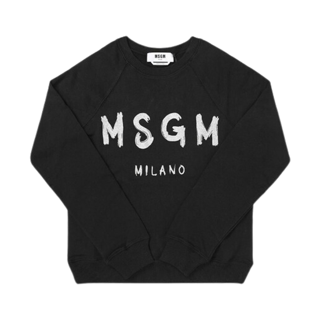 3741MDM513G-247799-99 (W) MSGM Cotton Crewneck Jersey Sweatshirt with Brushed Logo Black