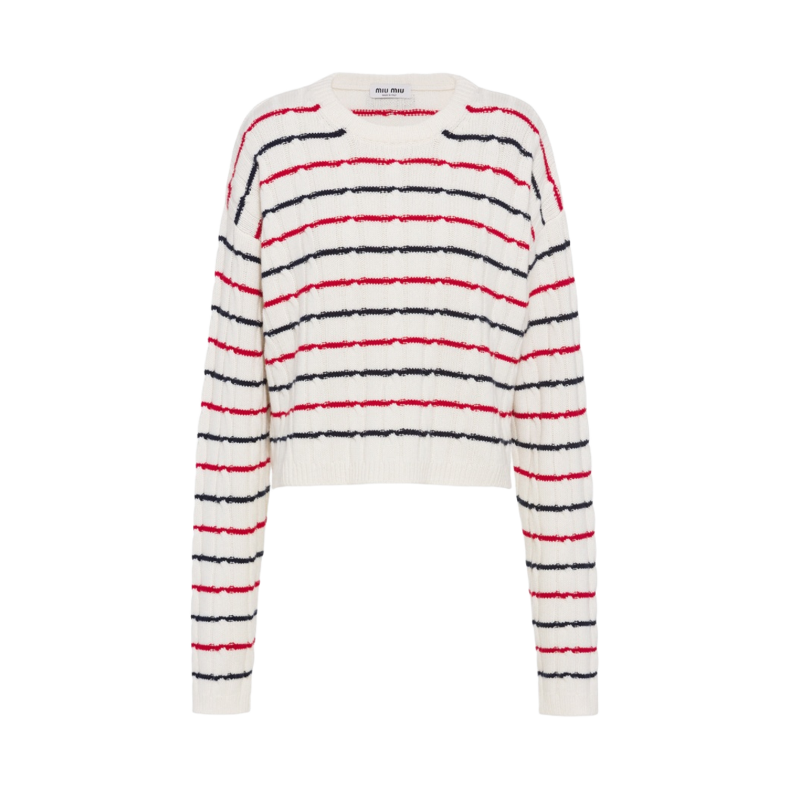 (W) 미우 미우 오버사이즈 캐시미어 스웨터 화이트((W) Miu Miu Oversized Cashmere Sweater White) - 1