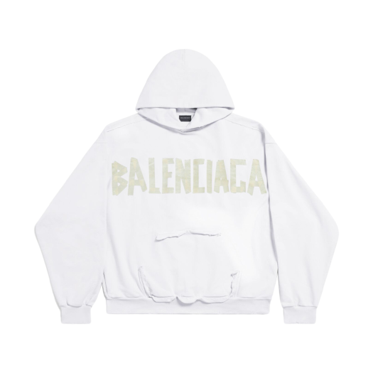 Balenciaga Tape Type Ripped Pocket Hoodie Large Fit White