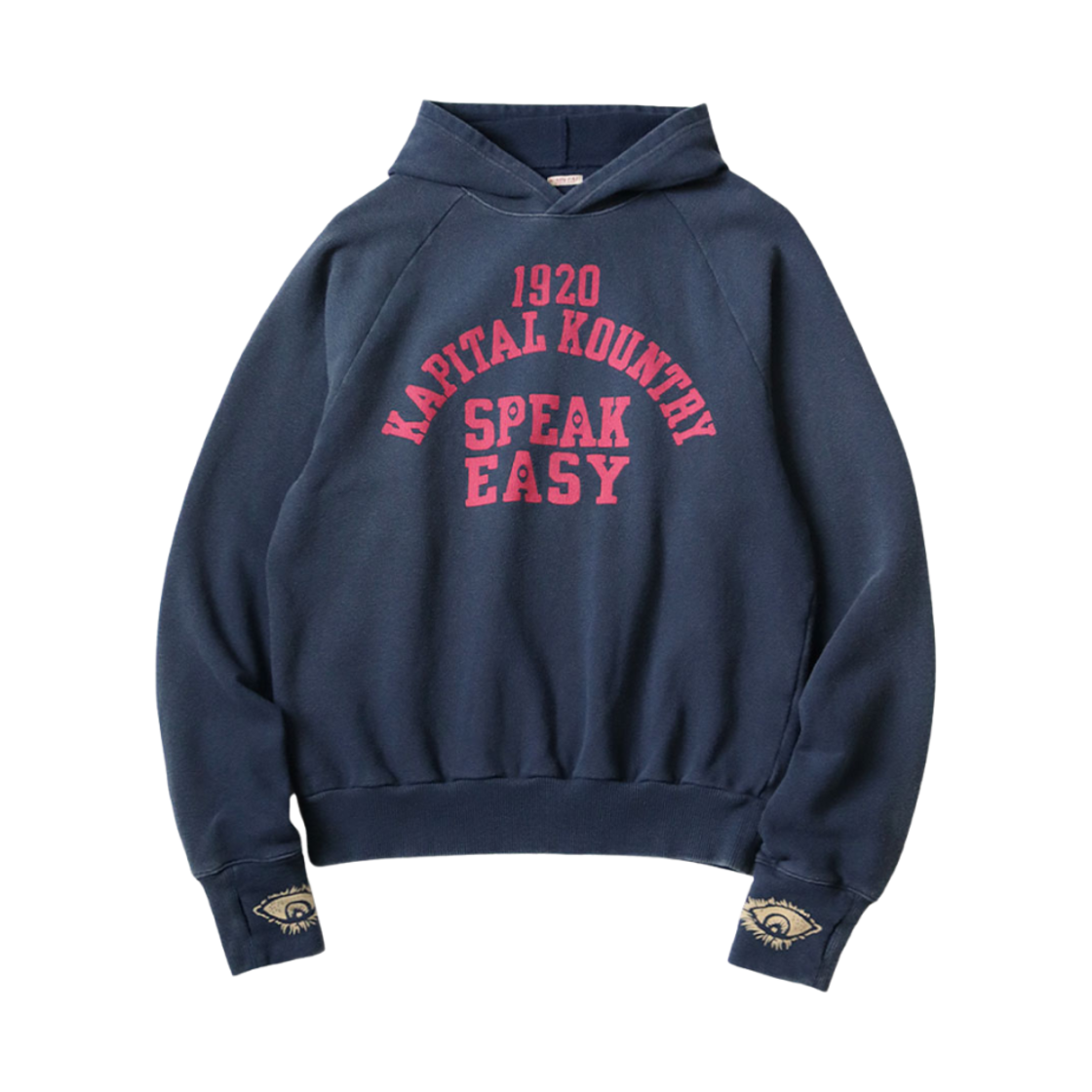 K2410LC102 Kapital Raglan Hooded Fleece Sweatshirt Speakeasy College Pt Navy