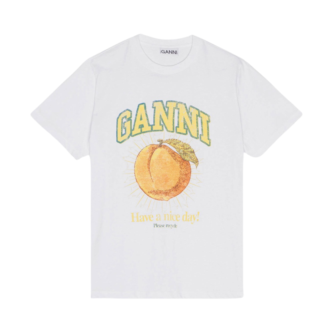 (W) 가니 릴렉스드 피치 티셔츠 브라이트 화이트((W) Ganni Relaxed Peach T-Shirt Bright White)
