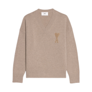 AMI de Coeur Tone-On-Tone Needle Punch Sweater Beige