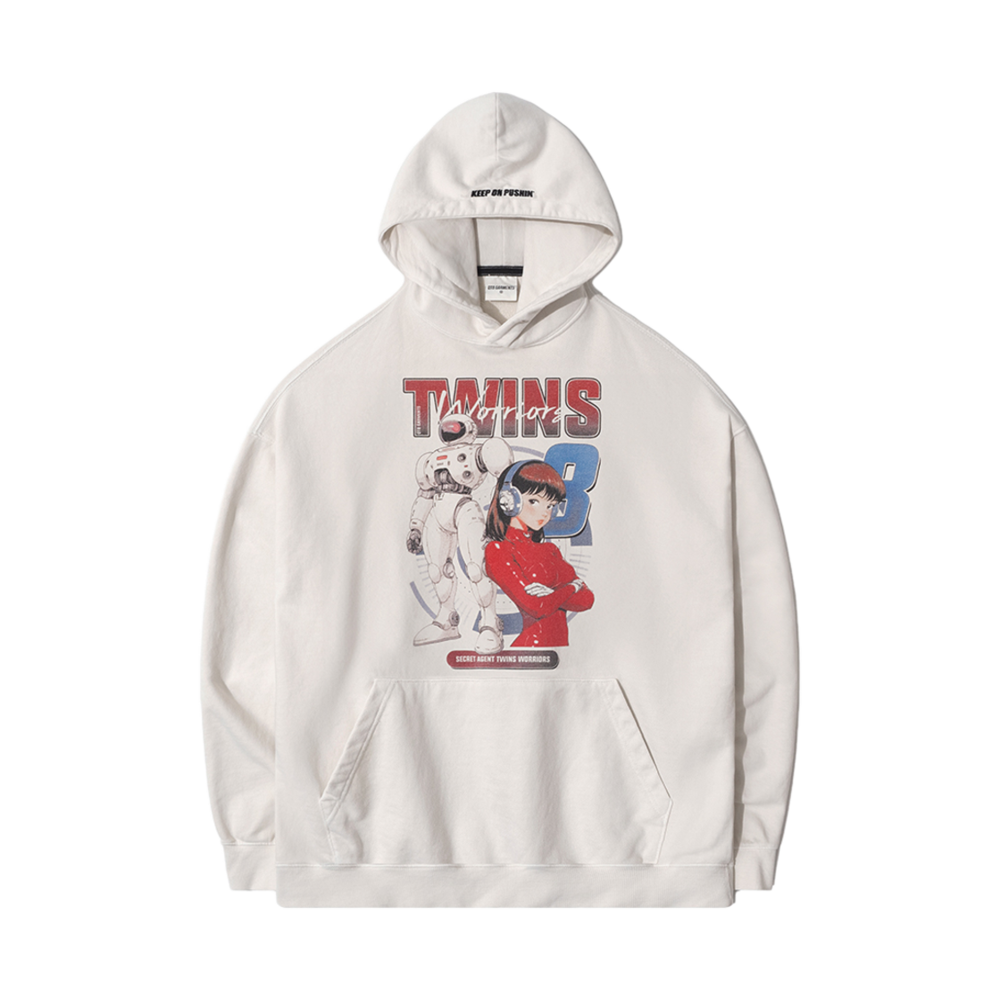 큐티에잇 가먼츠 트윈스 빈티지 워시드 후디 에크루