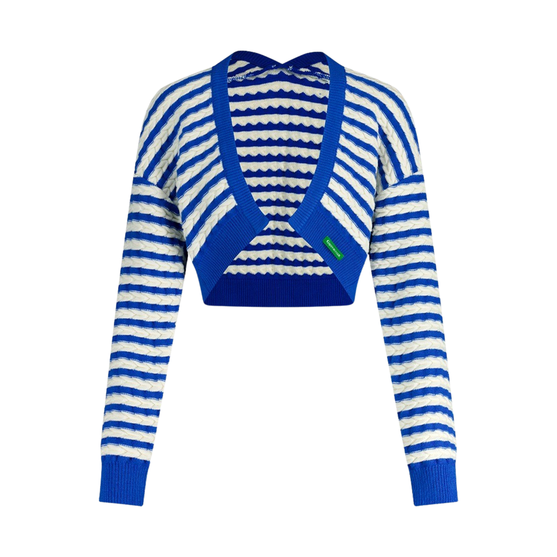 그린버터 우먼 헤링본 스트라이프 니트 볼레로 블루(Greenbutter Women Herringbone Stripe Knit Bolero Blue) - 1