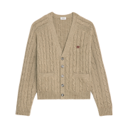 Celine Cable-Knit Triomphe Cardigan in Cashmere Light Taupe