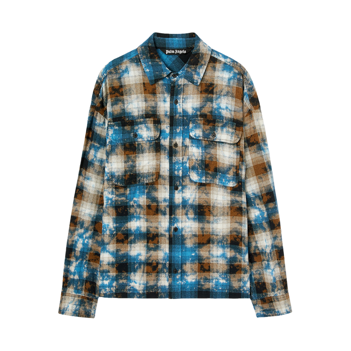 P7SMMA832 PALM ANGELS Curved Logo Check Shirt LS Light Blue