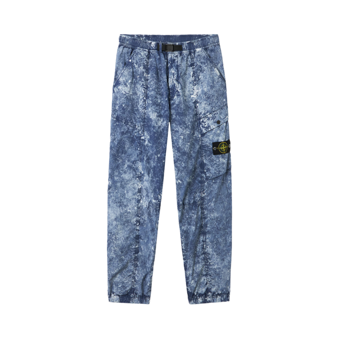 스톤 아일랜드 3100016 화이트 피그먼트 텔라 파라슈트 스트레치-TC 올오버 피그먼트 모티프 벨트 루즈 핏 카고 팬츠 마린 블루 - 25SS(Stone Island 3100016 White Pigment on Tela Paracadute Stretch-TC Allover Pigment Motif Belt Loose Fit Cargo Pants Marine Blue - 25SS) - 1