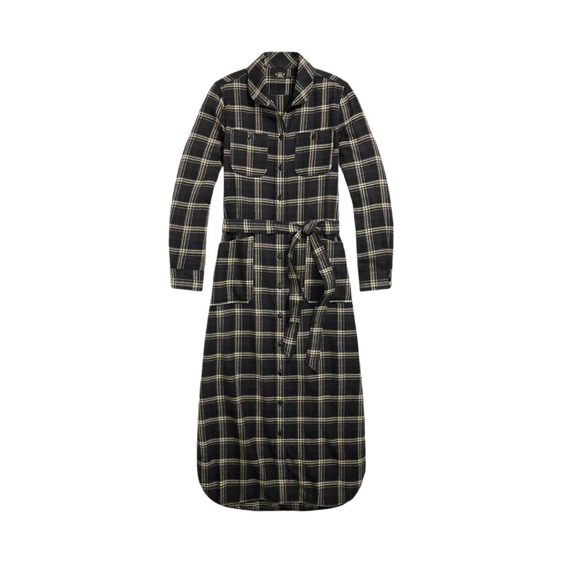 (W) 더블알엘 플레이드 자스프 트윌 셔츠 드레스 블랙 크림((W) Double RL Plaid Jaspe Twill Shirt Dress Black Cream) - 1