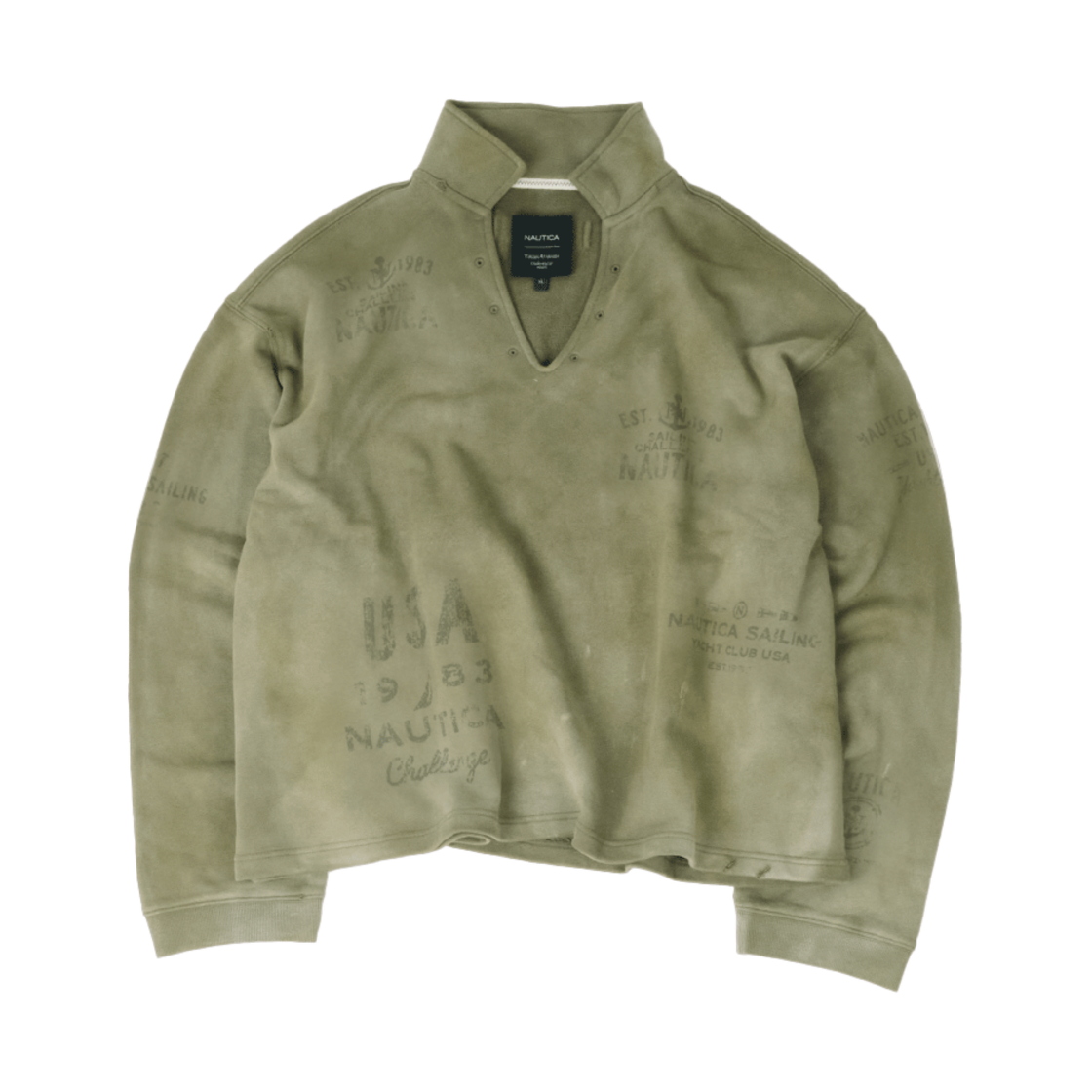 【NAUTICA×UNDERMYCAR】25ss DAMAGED OPEN COLLAR PULLOVER 노티카 X 언더마이카 NTC X UMC 데미지드 오픈카라 풀오버 모스