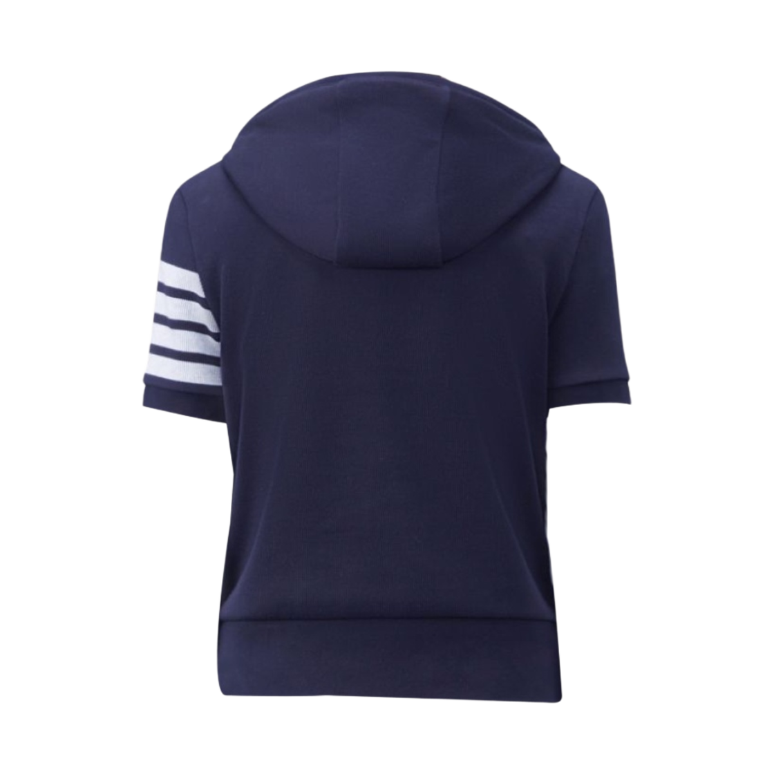 (W) 톰브라운 더블 페이스 니트 사선 숏슬리브 후드 네이비((W) Thom Browne Double Face Knit 4-Bar Short Sleeve Hoodie Navy) - 2