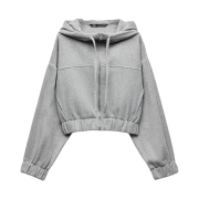 (W) Zara Soft Cropped Hoodie Light Grey