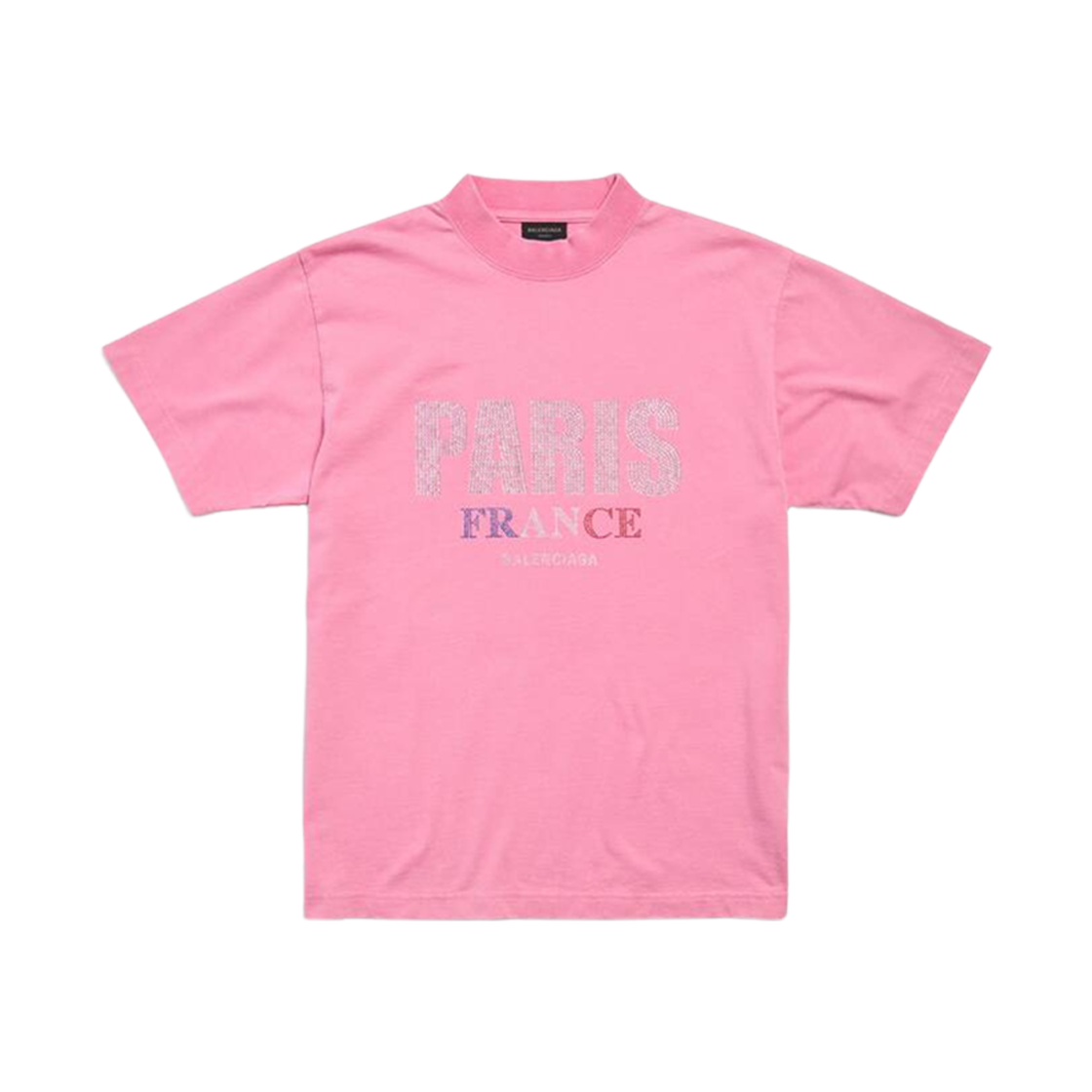 809122TRVL59568 (W) Balenciaga Paris Strass T-Shirt Small Fit Faded Pink