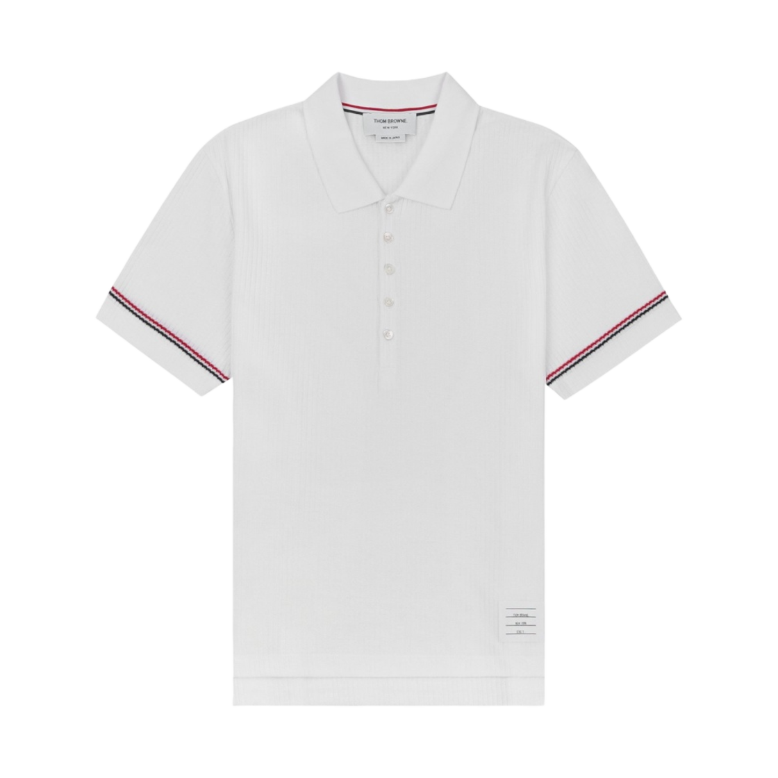 MJP138A-07999-100 Thom Browne Micro Thermal Rib Stripe Cuff Polo White - 대표 이미지 #1