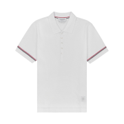 Thom Browne Micro Thermal Rib Stripe Cuff Polo White