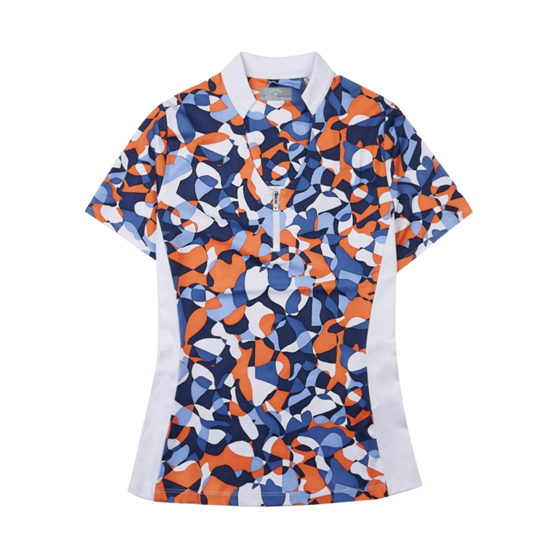 (W) 캘러웨이 앱스트랙트 플로럴 프린트 골프 셔츠 블루 인디고((W) Callaway Abstract Floral Print Golf Shirt Blue Indigo)