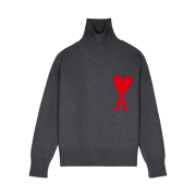 AMI de Coeur Oversize Intarsia Funnel Neck Sweater Heather Grey