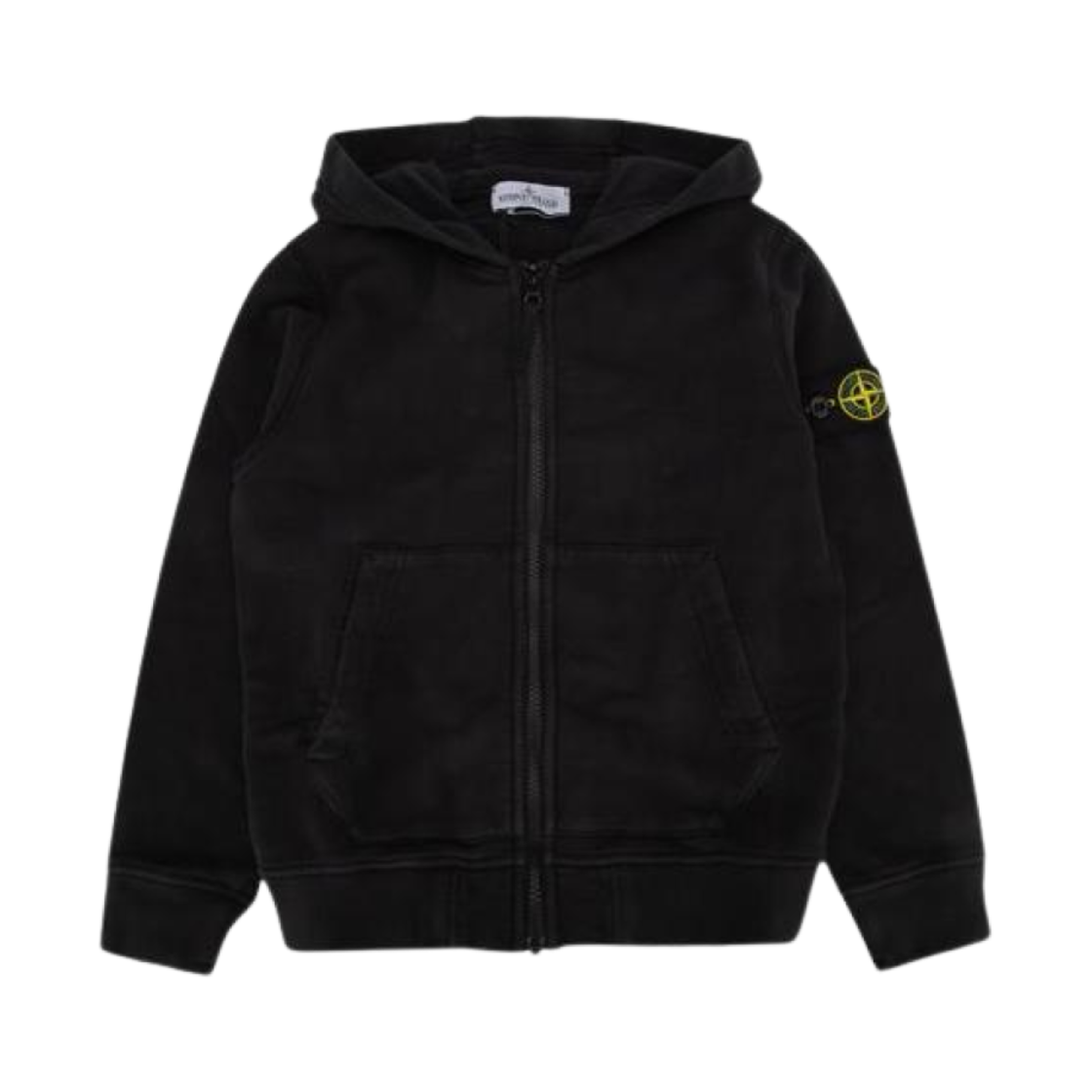 811660720-V0029 (Kids) Stone Island 60720 Garment Dyed Cotton Fleece Hooded Full Zip Sweatshirt Black - 24FW