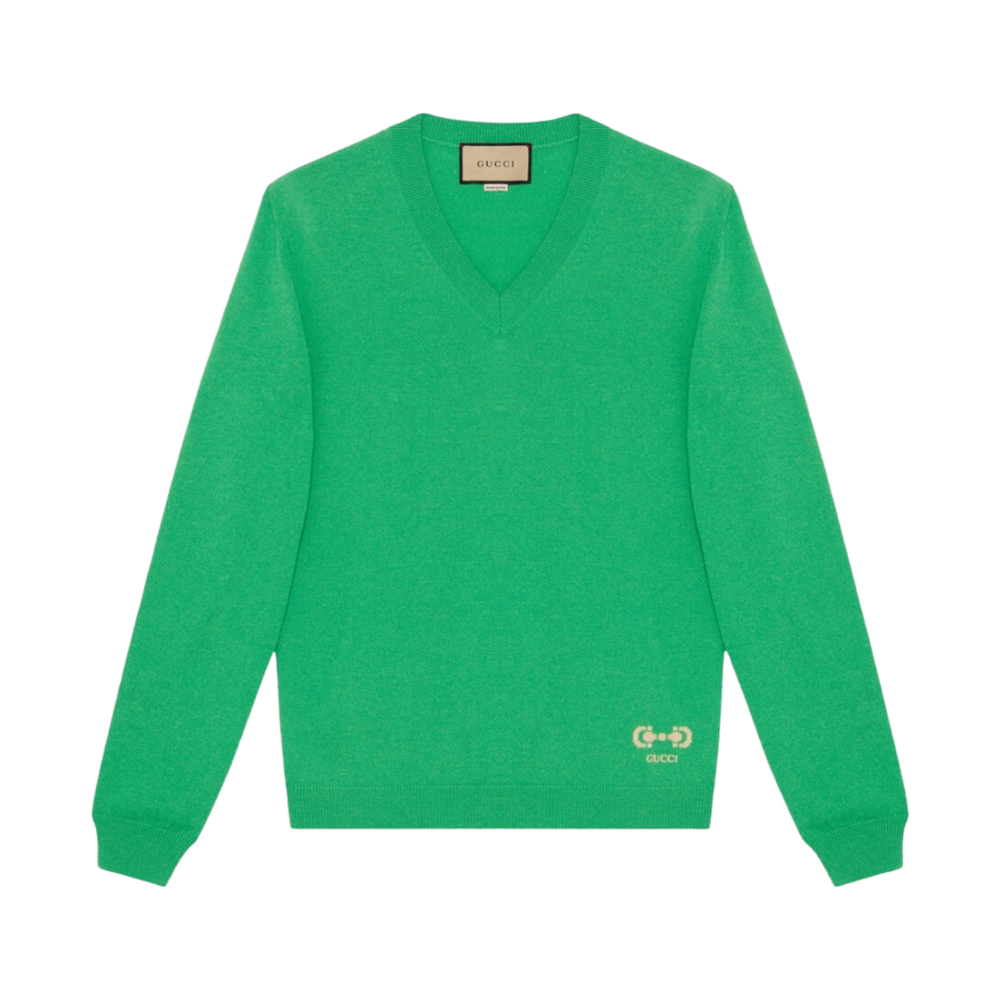 729489-XKC0M-3001 Gucci Knit Cashmere V-Neck Sweater Green - 대표 이미지 #1