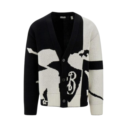 Burberry EKD Logo Wool Cardigan Black White