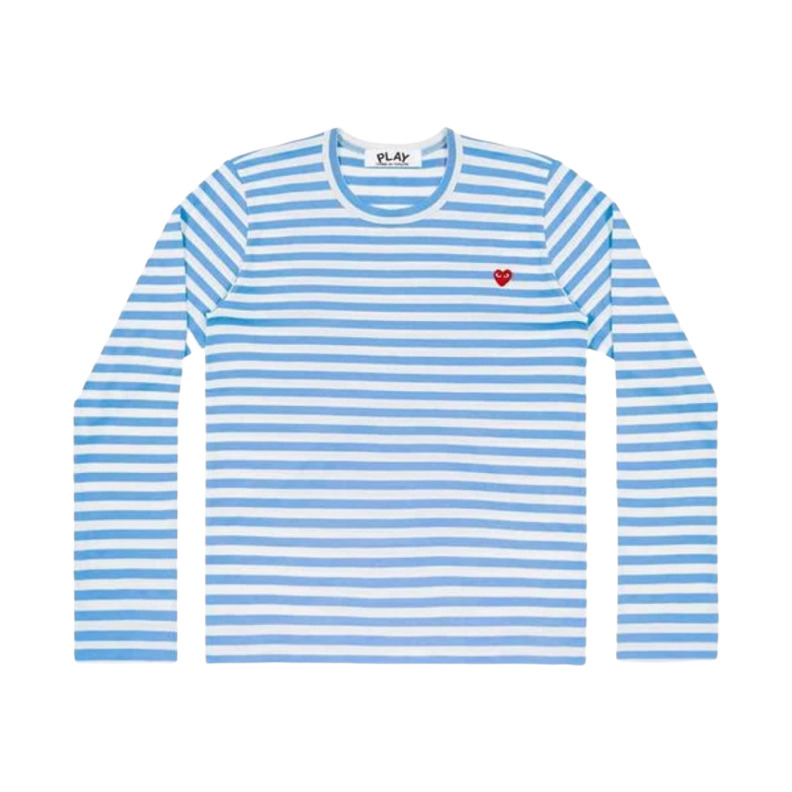 (W) 플레이 꼼데가르송 리틀 레드 하트 스트라이프 롱슬리브 티셔츠 블루((W) Play Comme des Garcons Little Red Heart Striped LS T-Shirt Blue)