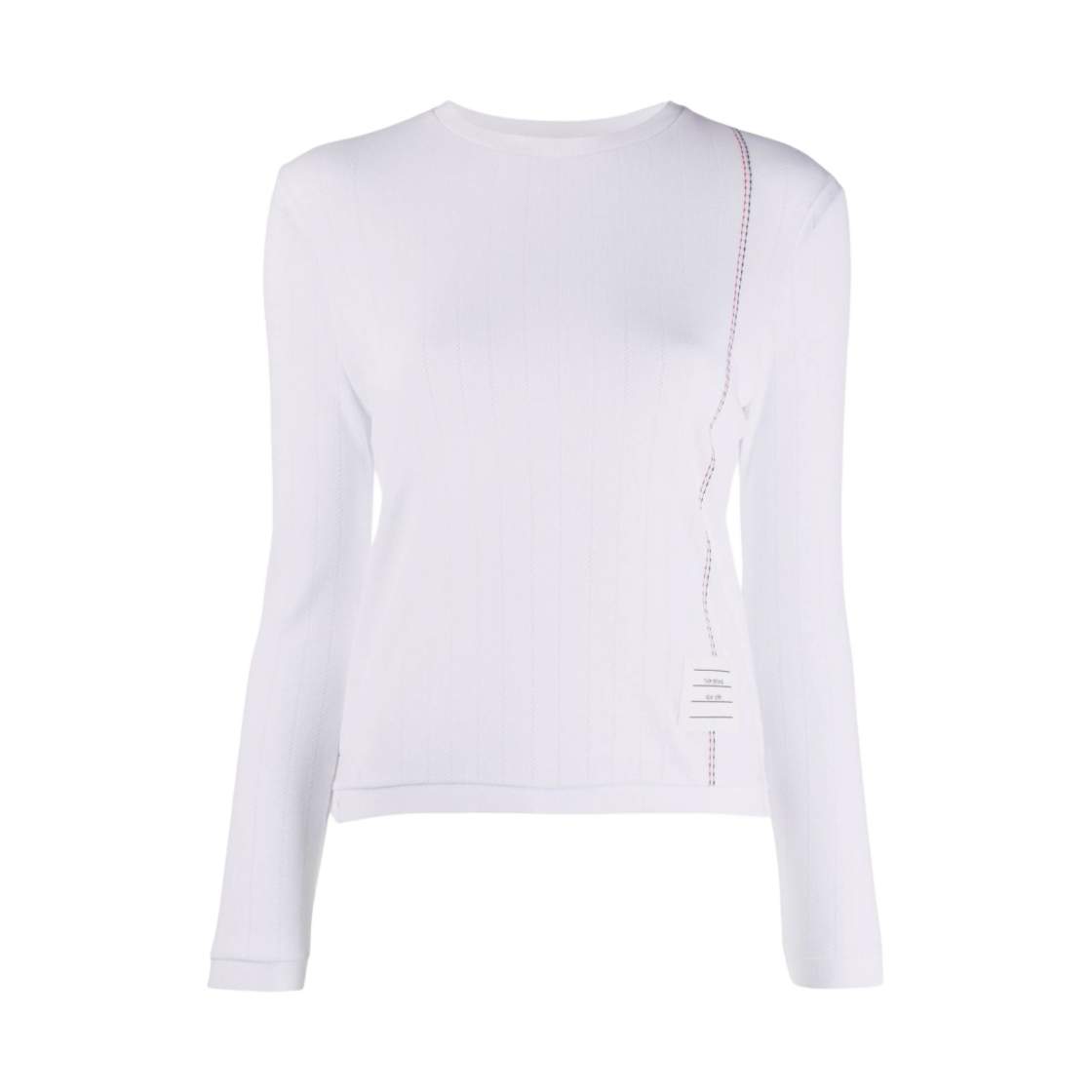 (W) 톰브라운 코튼 포인텔 립 스트라이프 자수 롱슬리브 티셔츠 화이트((W) Thom Browne Cotton Pointelle Rib Stripe Embroidery Long Sleeve T-Shirt White) - 1