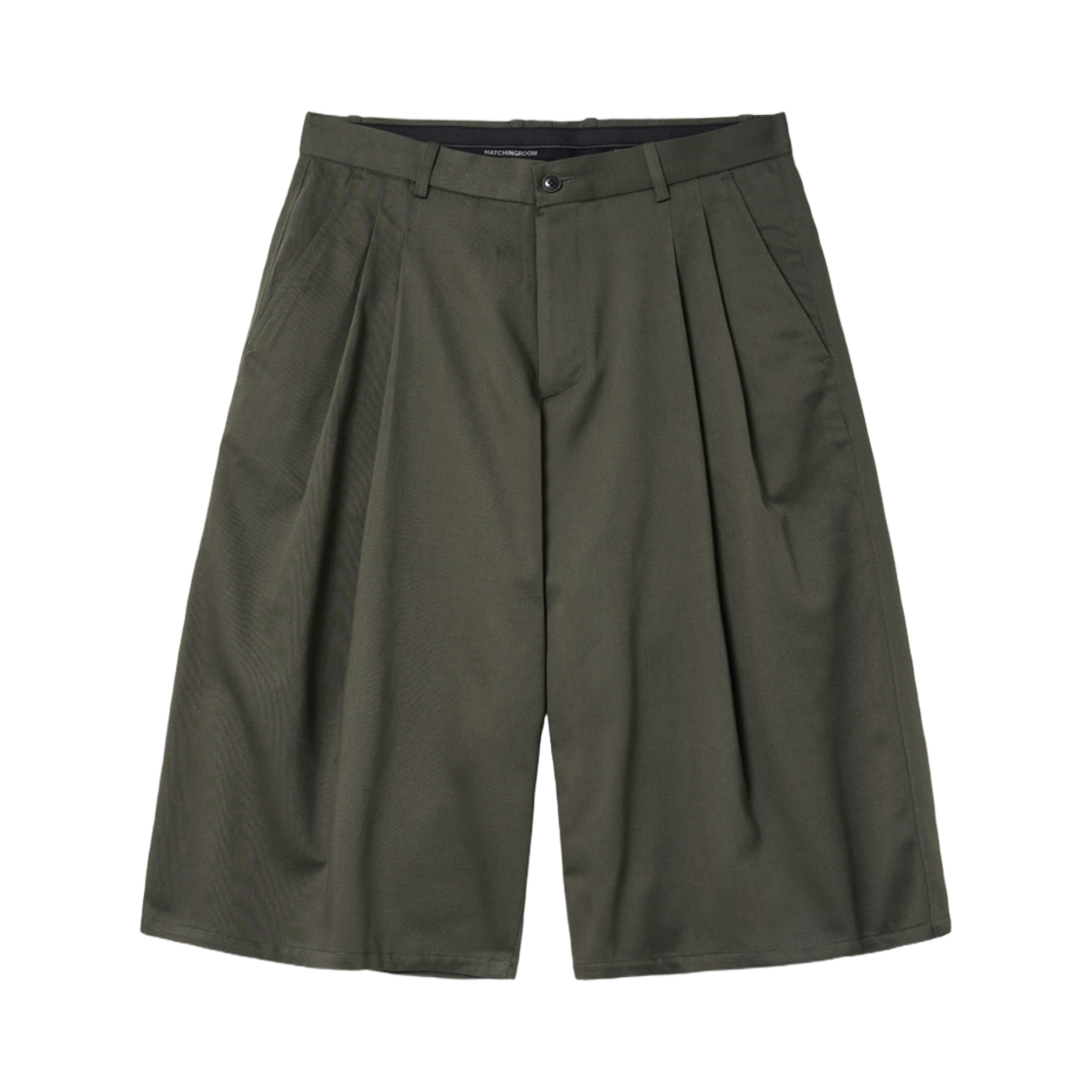 해칭룸 투 플리츠 쇼츠 다크 카키(Hatchingroom Two Pleats Shorts Dark Khaki)
