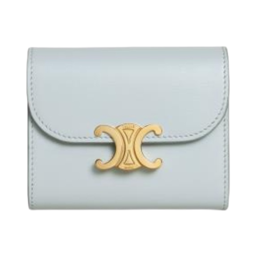 Celine Small Wallet Triomphe in Shiny Calfskin Soft Blue