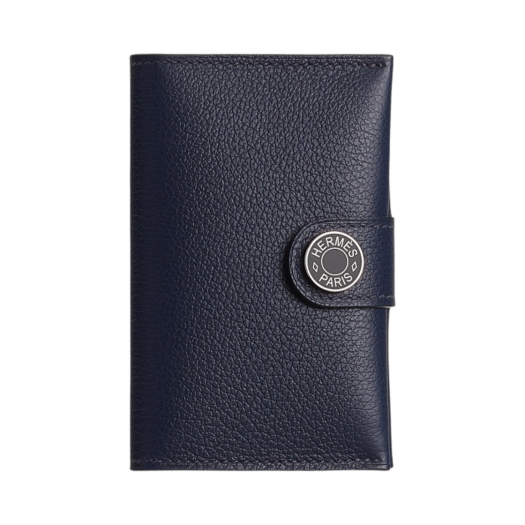 Hermes R.M.S Card Holder Evercolor & Palladium Bleu Nuit