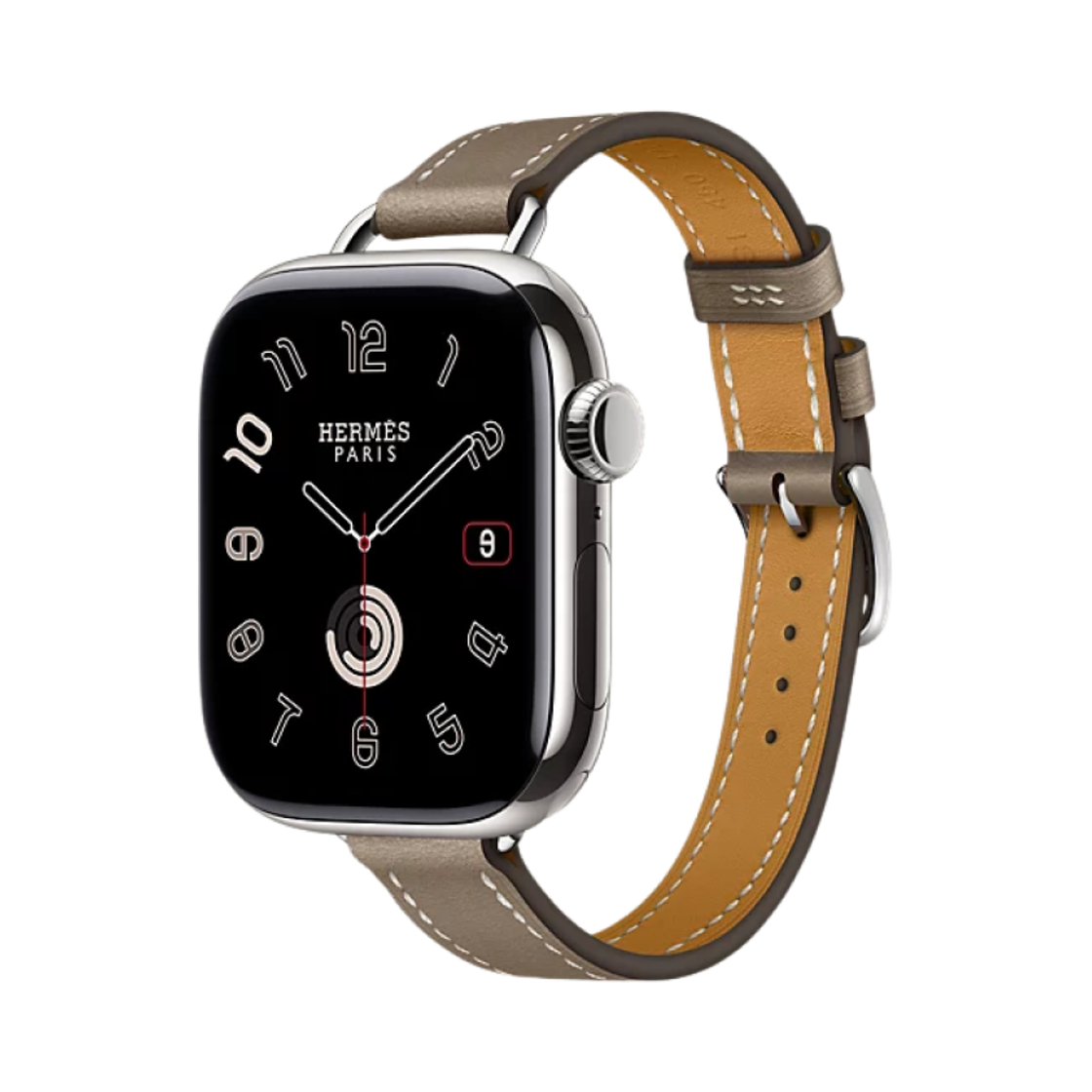 애플 워치 10 에르메스 42mm 티타늄 케이스 스위프트 카프스킨 아뜰라주 싱글 투어 에뚜쁘 (국내 정식 발매 상품)(Apple Watch Hermes Series 10 42mm Titanium Case with Swift Calfskin Attelage Single Tour Etoupe (Korean Ver.)) - 1