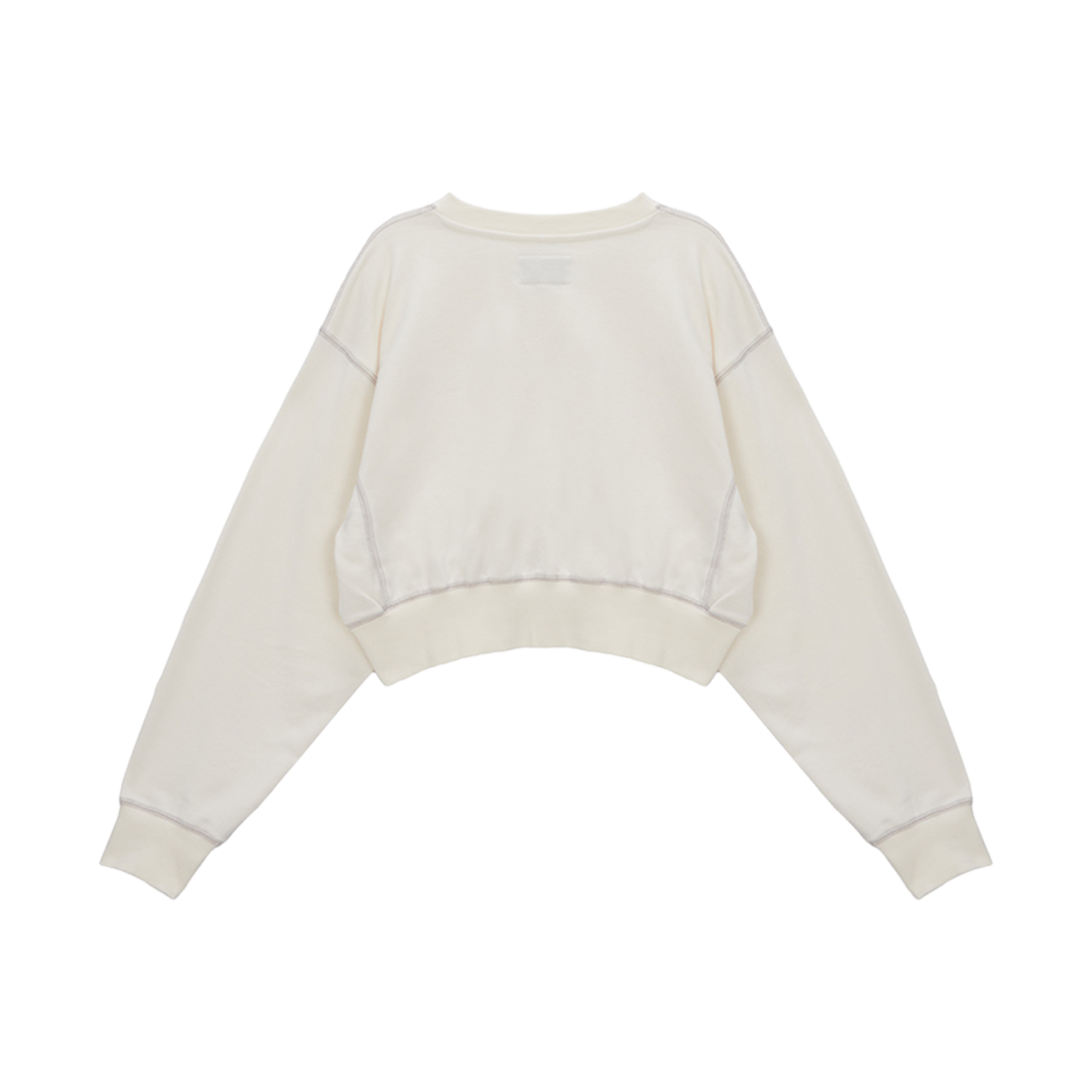 (W) 마뗑킴 스티치 포인트 라벨 크롭 스웨트셔츠 아이보리((W) Matin Kim Stitch Point Label Crop Sweatshirt Ivory) - 2