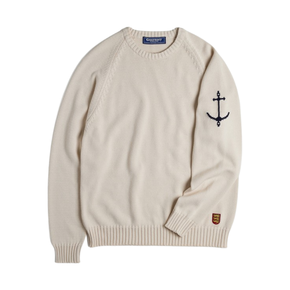 - Guernsey Woollens Raglan Crewneck Cotton Sweater Cream