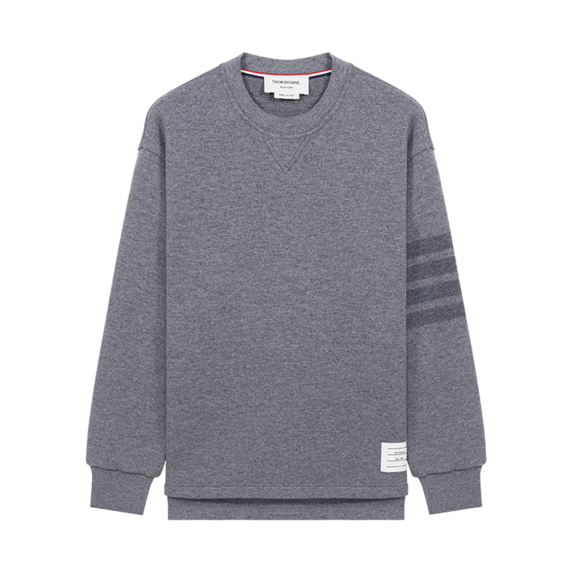 FJT271A-J0088-055 (W) Thom Browne Virgin Wool Loopback 4-Bar Sweater Light Grey
