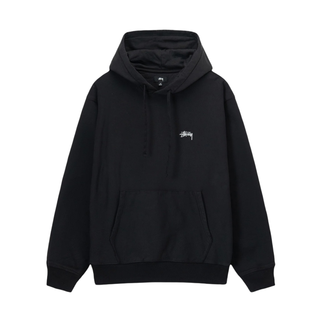 스투시 스탁 로고 후드 워시드 블랙