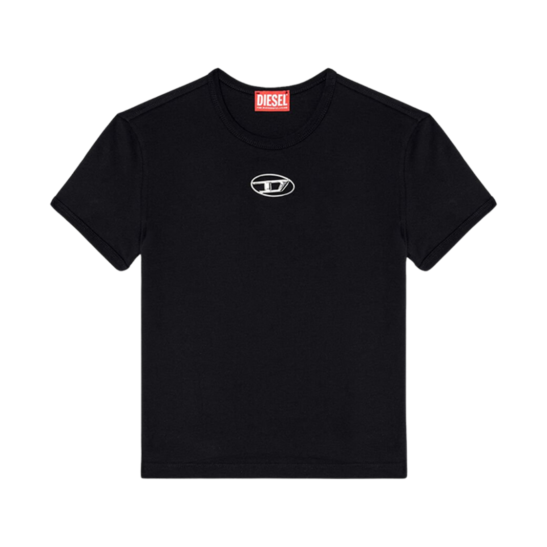 (W) 디젤 T-언큐티-롱-Od-Q1 컷아웃 오발 D 슬림 핏 티셔츠 블랙((W) Diesel T-Uncutie-Long-Od-Q1 Slim Fit T-Shirt with Cut-Out Oval D Black)
