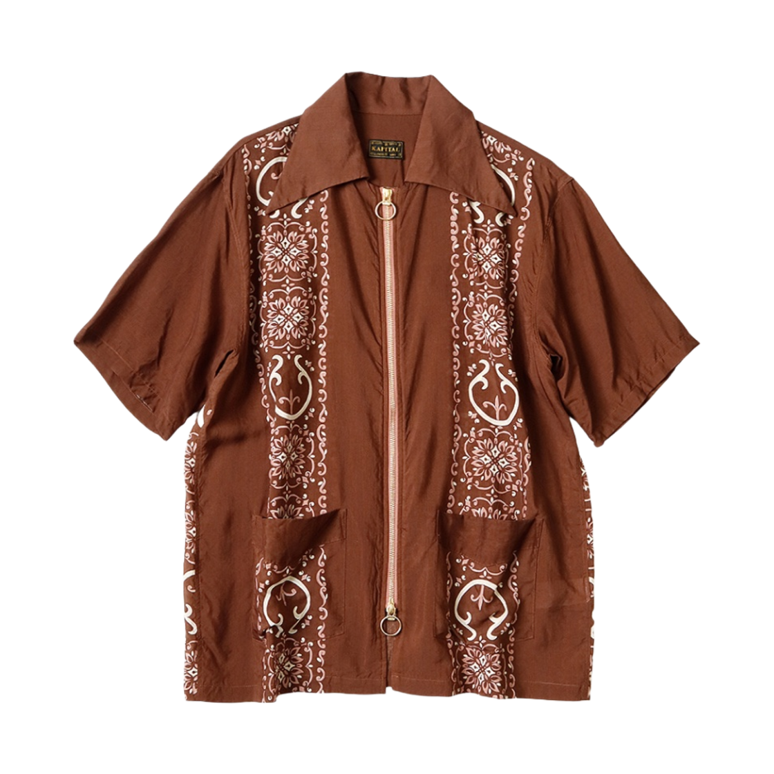 K2405SS219 Kapital Silk Rayon Habanana Jasmine Drizzle Cuban Shirt Light Brown
