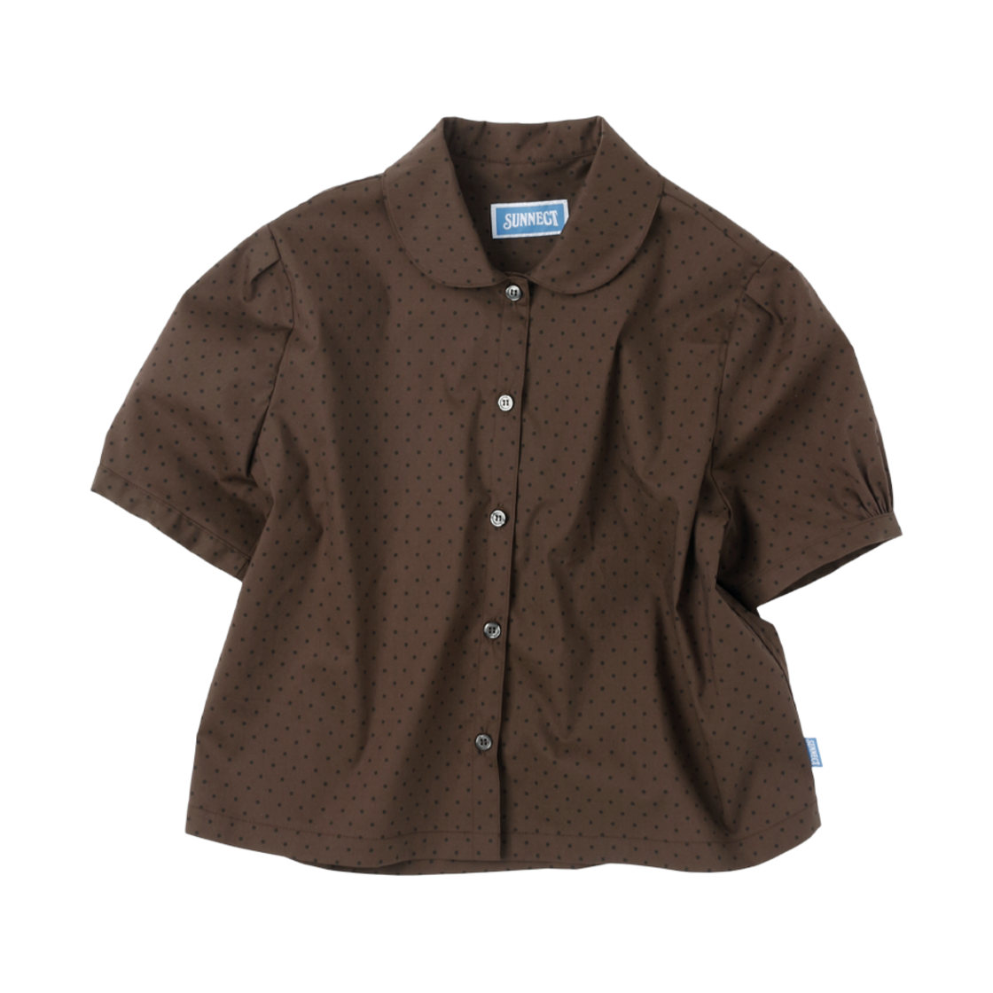 써넥트 폴카 도트 라운드 카라 숏슬리브 셔츠 브라운((W) SUNNECT Polka Dot Round Collar S/S Shirt Brown)