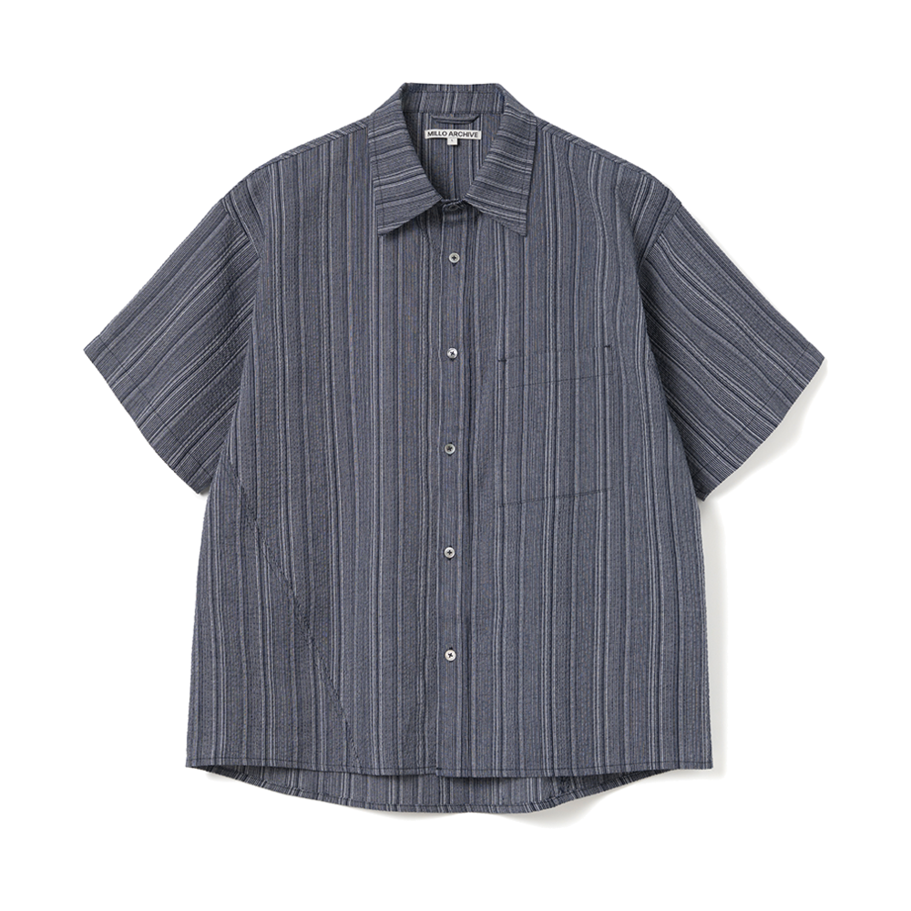 밀로 아카이브 트위스티드 하프 셔츠 스트라이프 네이비(Millo Archive Twisted Half Shirts Stripe Navy)