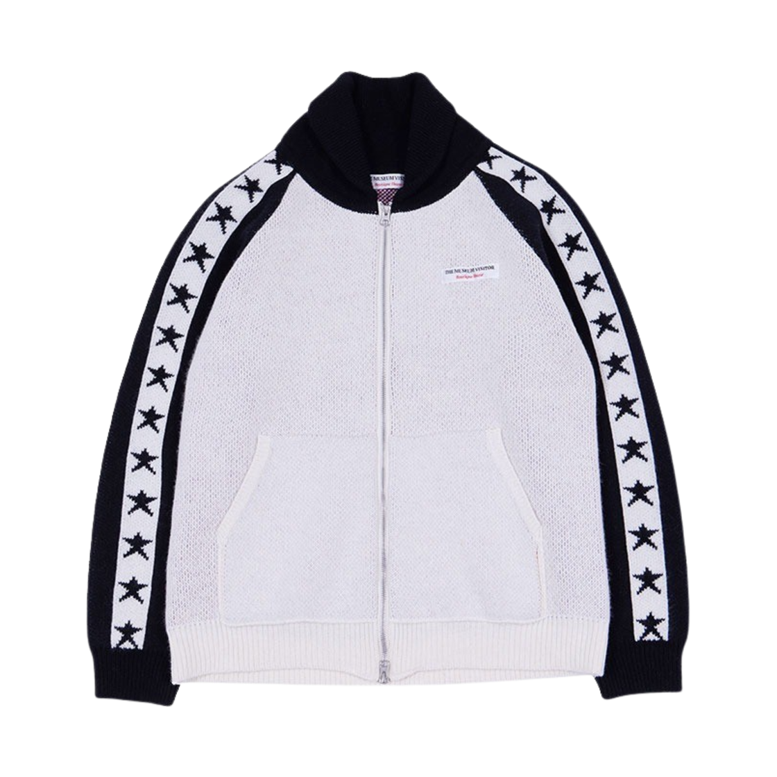 더뮤지엄비지터 스카이 러브 자카드 칼라 니트 집업 블랙