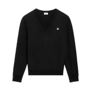 Celine Triomphe V-Neck Sweater in Wool Black