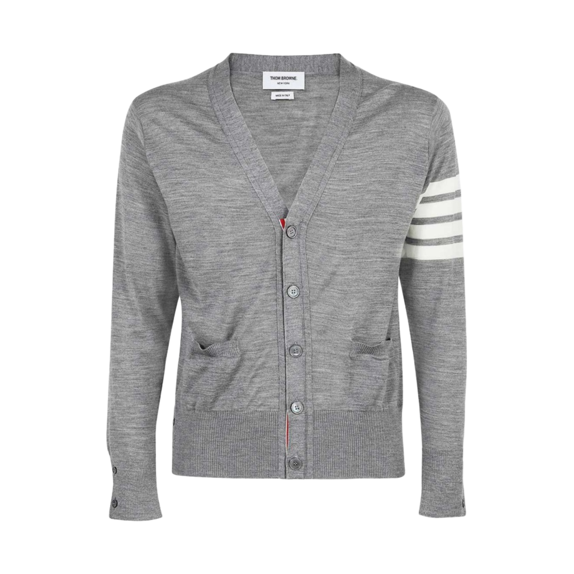 톰브라운 서스테이너블 파인 메리노 울 사선 클래식 가디건 페일 그레이(Thom Browne Sustainable Fine Merino Wool 4-Bar Classic Cardigan Pale Grey)
