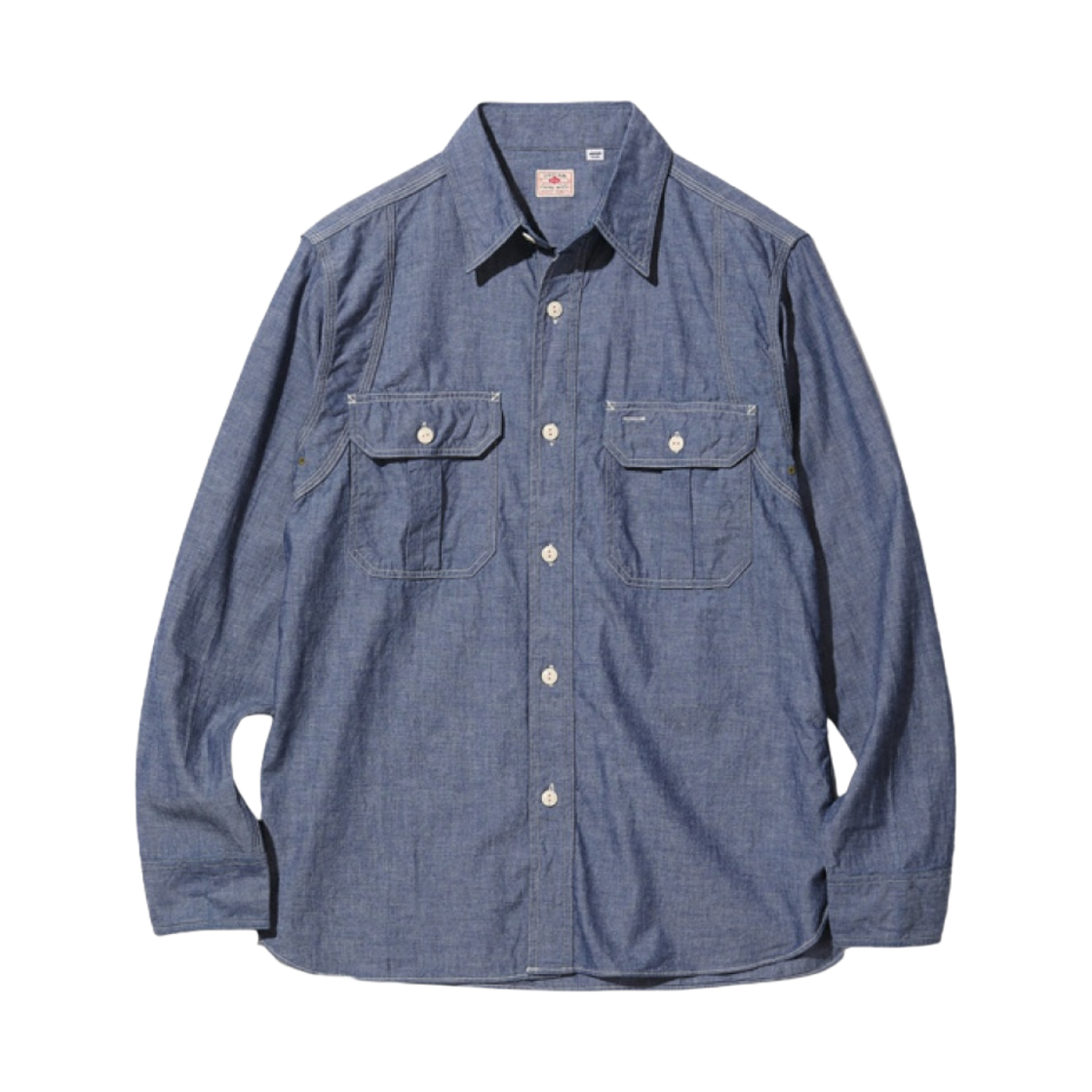슈가 케인 5온즈 샴브레이 더블 숄더 워크 셔츠 블루(Sugar Cane 5 oz. Chambray Double Shoulder Work Shirt Blue)