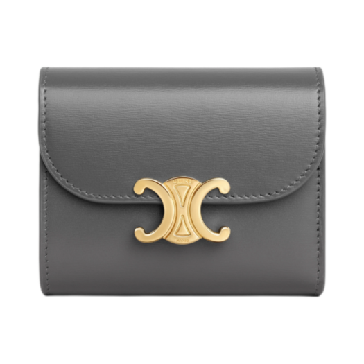 Celine Small Flap Wallet Triomphe in Shiny Calfskin Anthracite