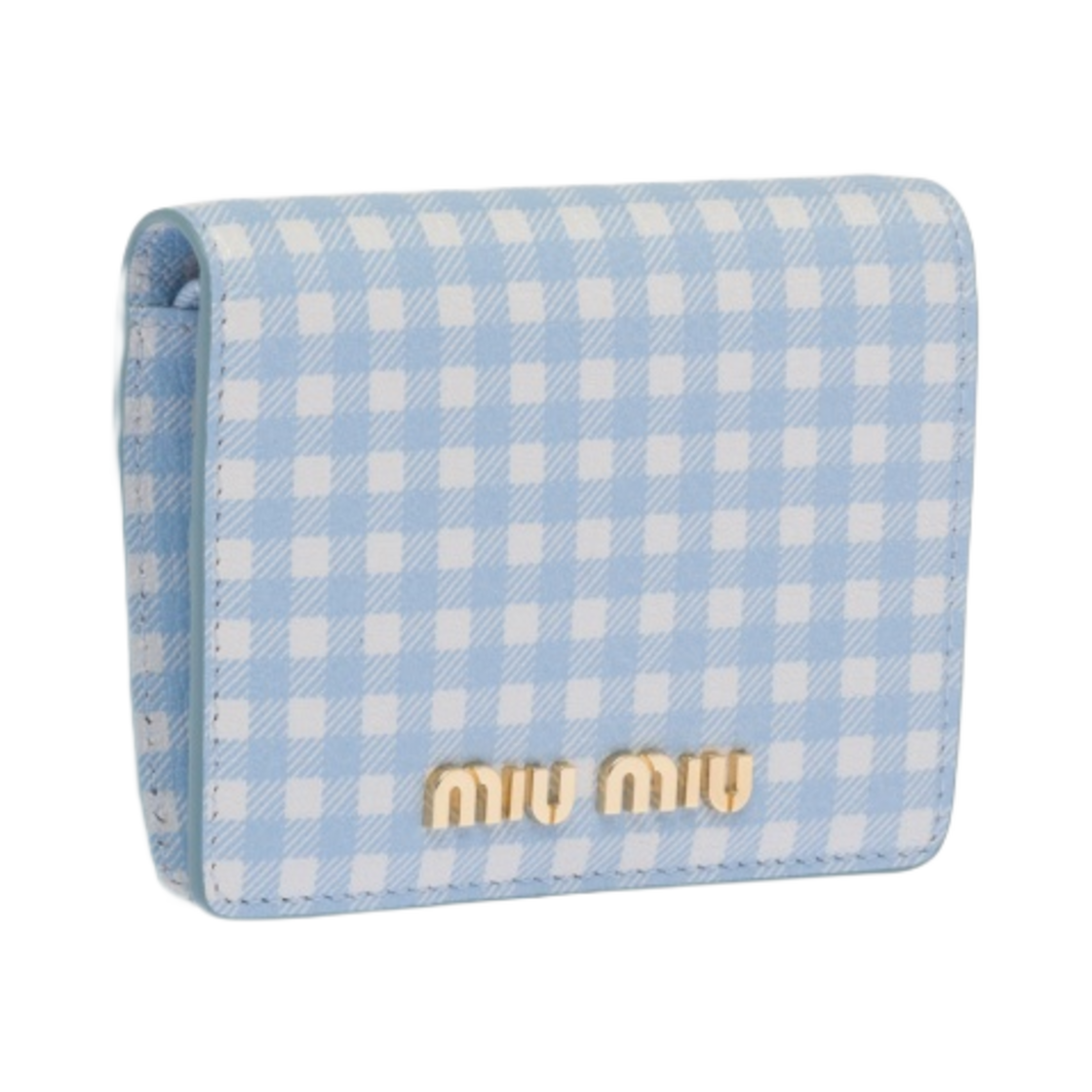 미우 미우 스몰 프린트 마드라스 가죽 지갑 스카이 블루 화이트(Miu Miu Small Printed Madras Leather Wallet Sky Blue White) - 2